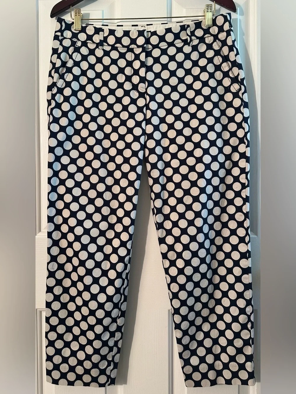 J. CREW Preppy Nautical 6 Blue White Polka Dot City Fit Cotton Stretch Pant Crop